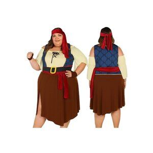 Womens XXL Pirate Costume Vintage Style With Blue Vest Arm Sleeves Belt & Headba